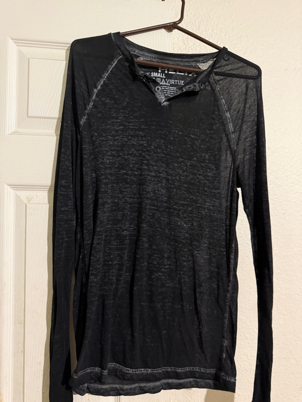 Helix Black Semi-Sheer Long-Sleeve Henley Top